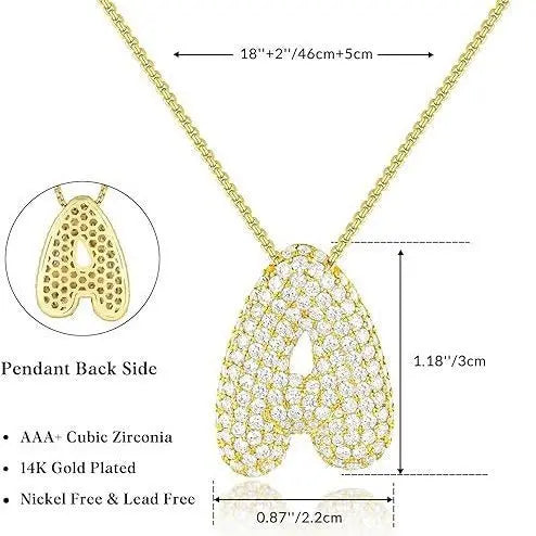 Brass Zircon Balloon English Letter Necklace - Rizk From Razzak