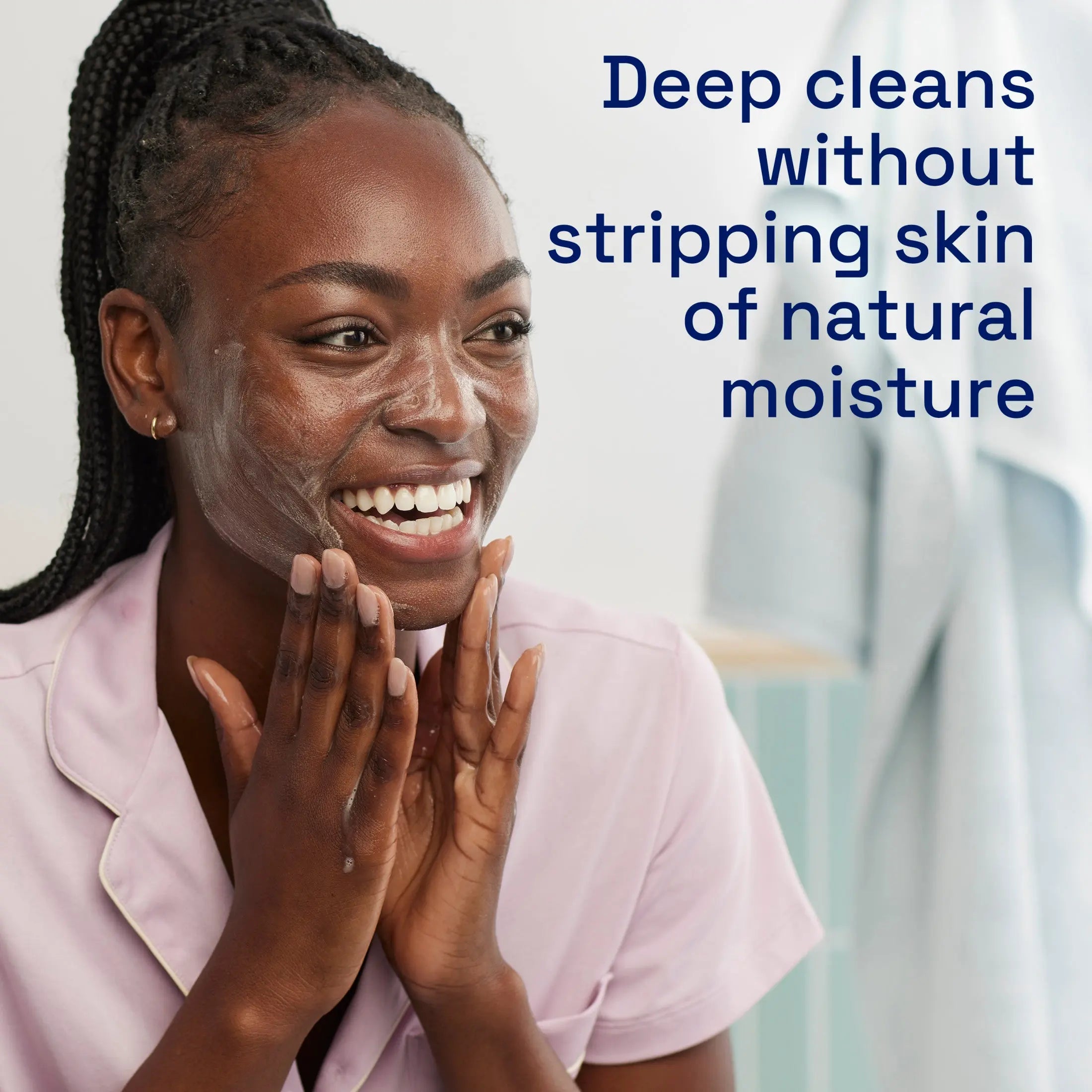 Gentle foaming action of Cetaphil cleanser on skin