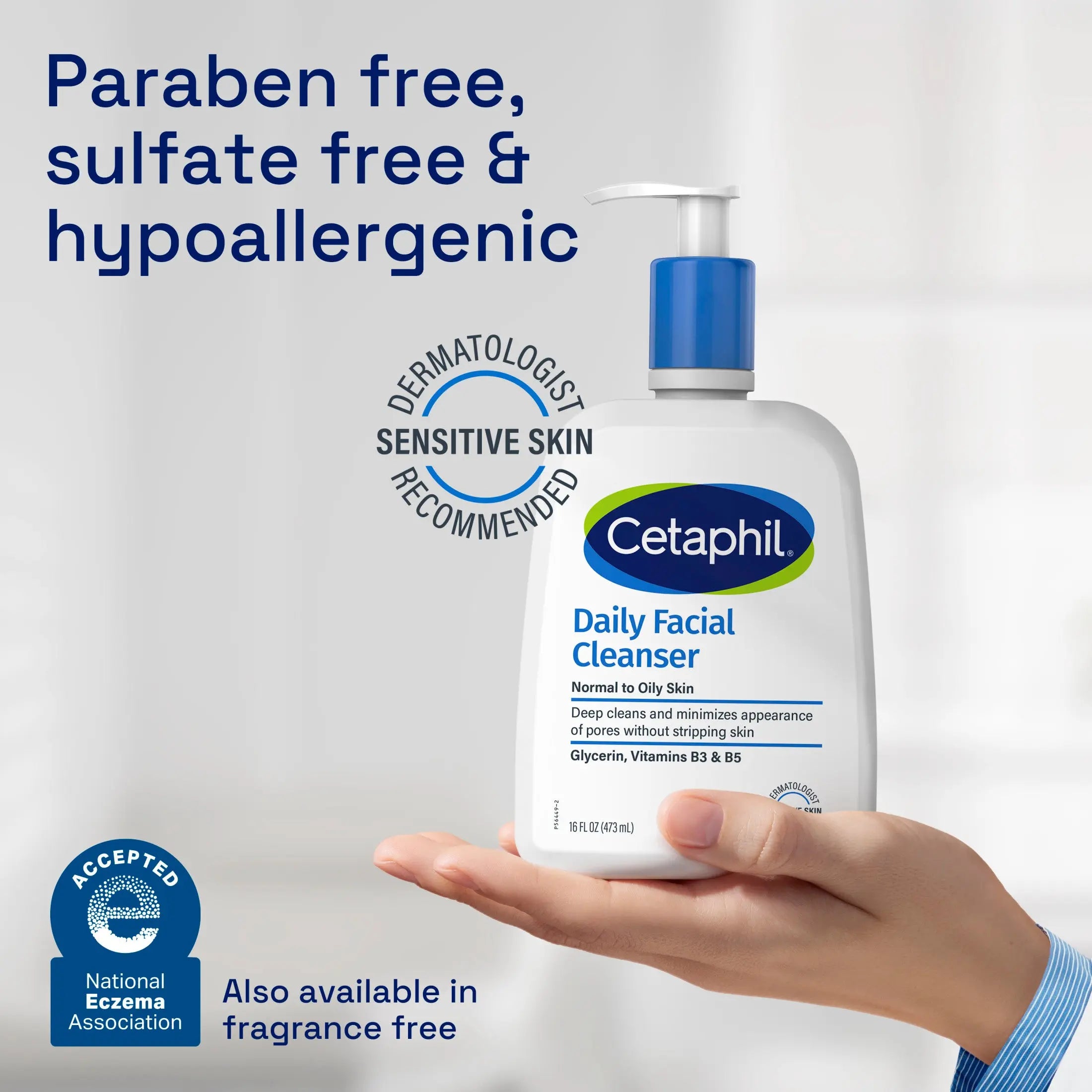 Cetaphil cleanser emphasizing paraben- and sulfate-free formula
