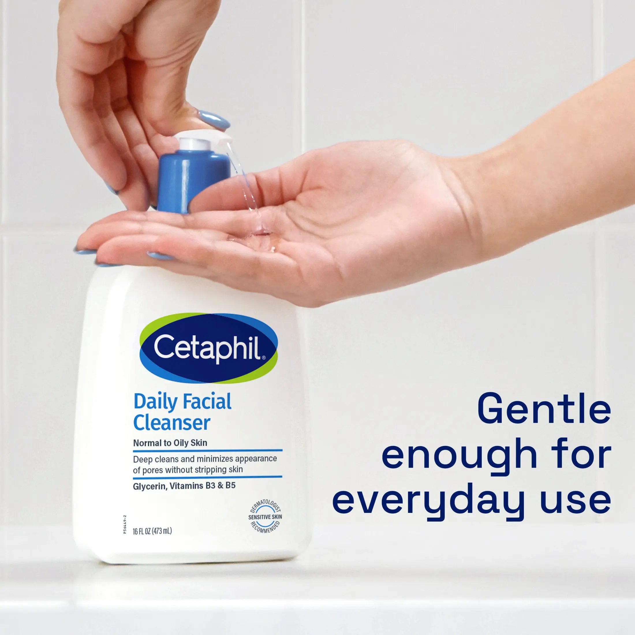 Sensitive skin-friendly Cetaphil cleanser with minimalistic design