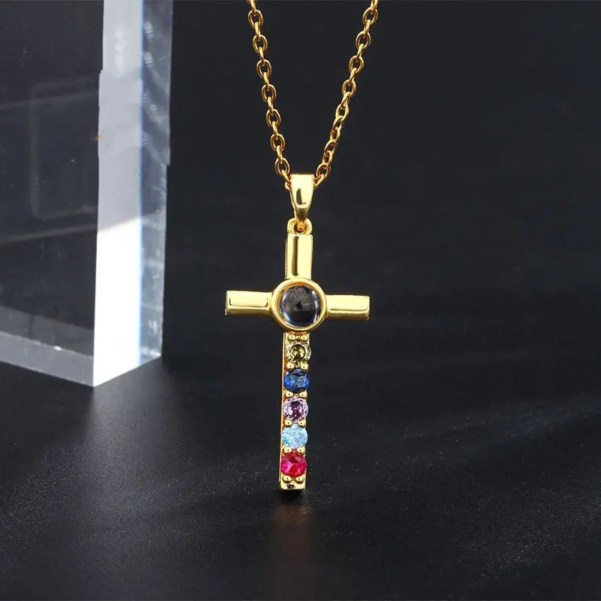 Colorful Diamond Cross Projection In Languages, I Love You Necklace - Rizk From Razzak