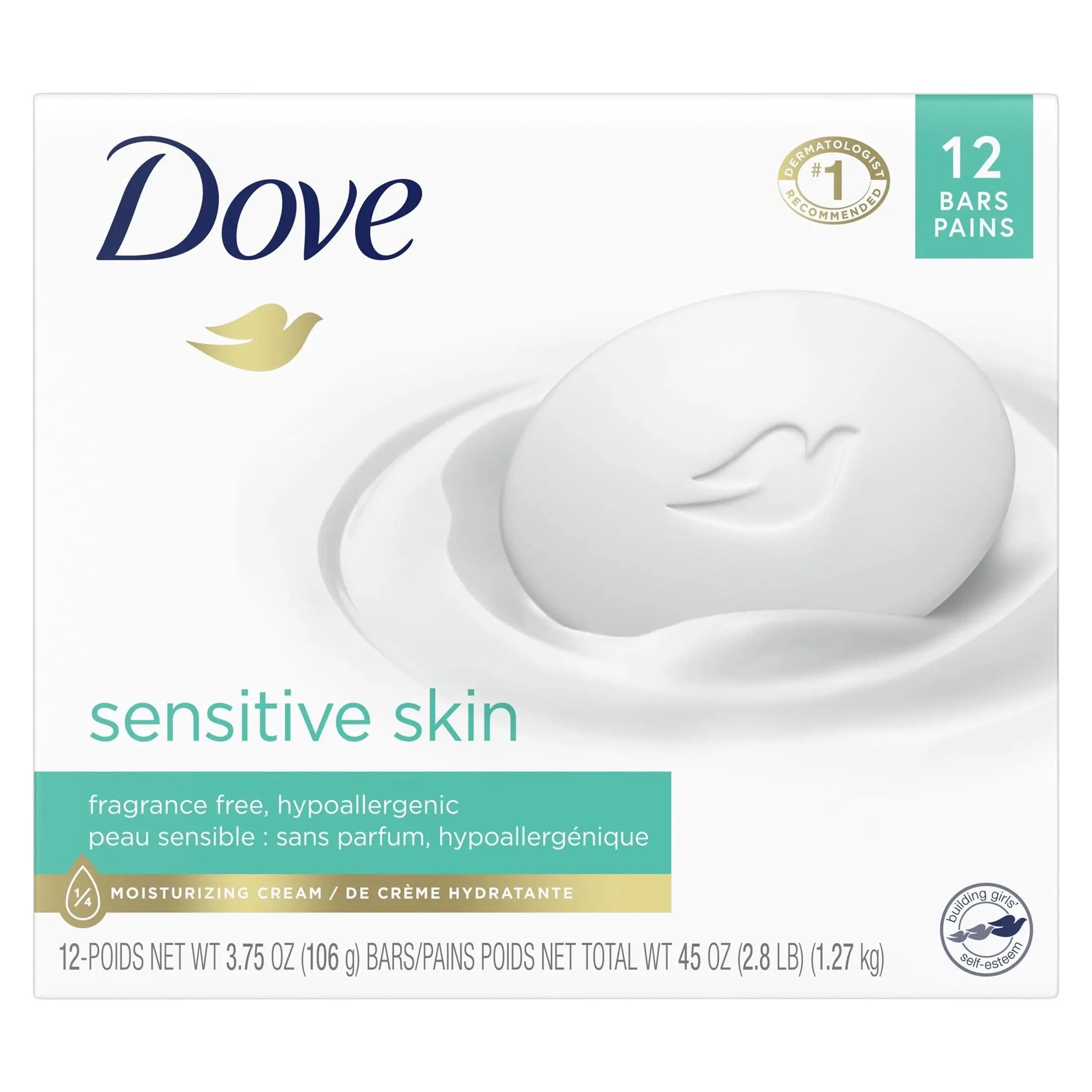 Dove Sensitive Skin Beauty Bar 12-pack unscented hypoallergenic soap