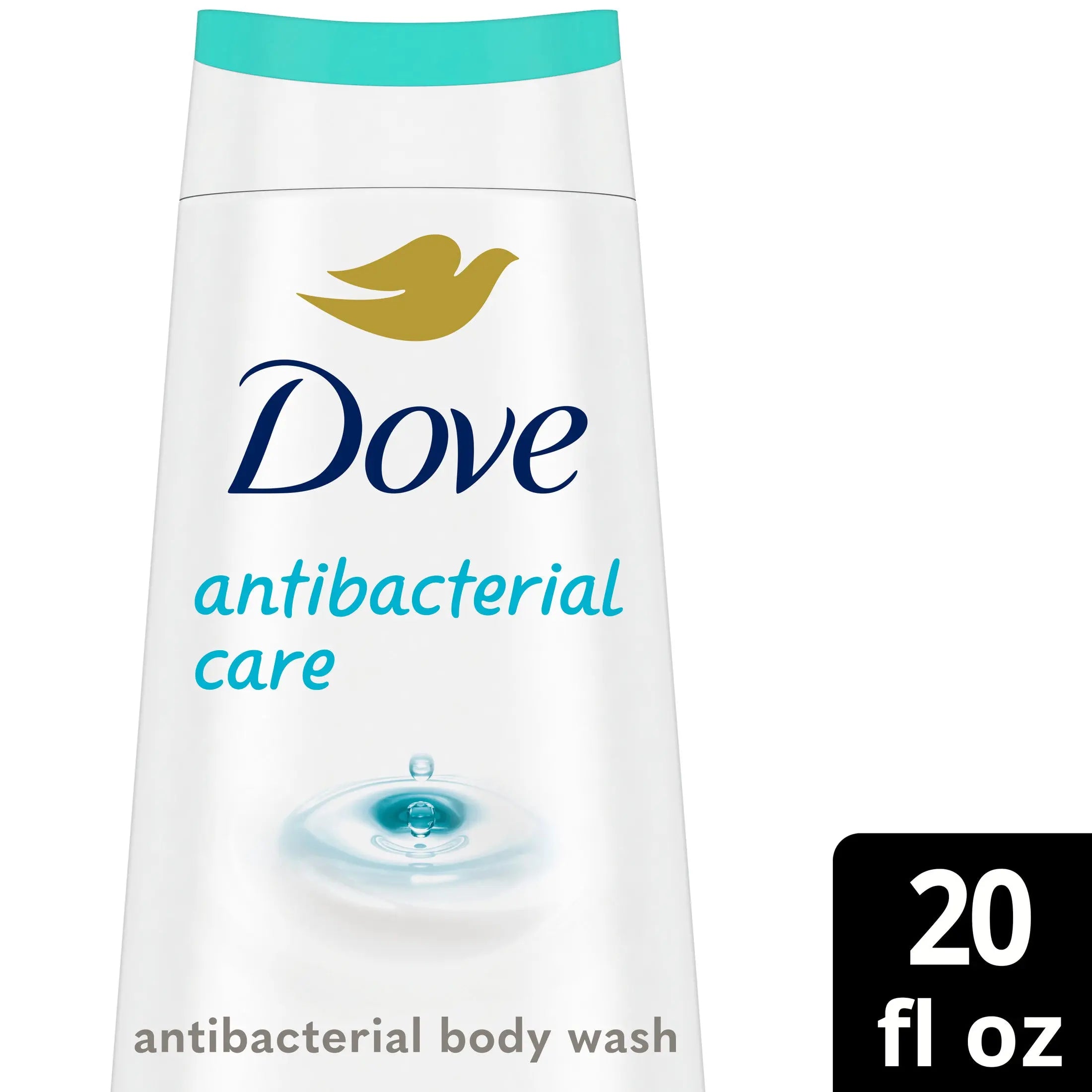 Close-up of Dove antibacterial body wash with "eliminates 99% of bacteria" highlighted