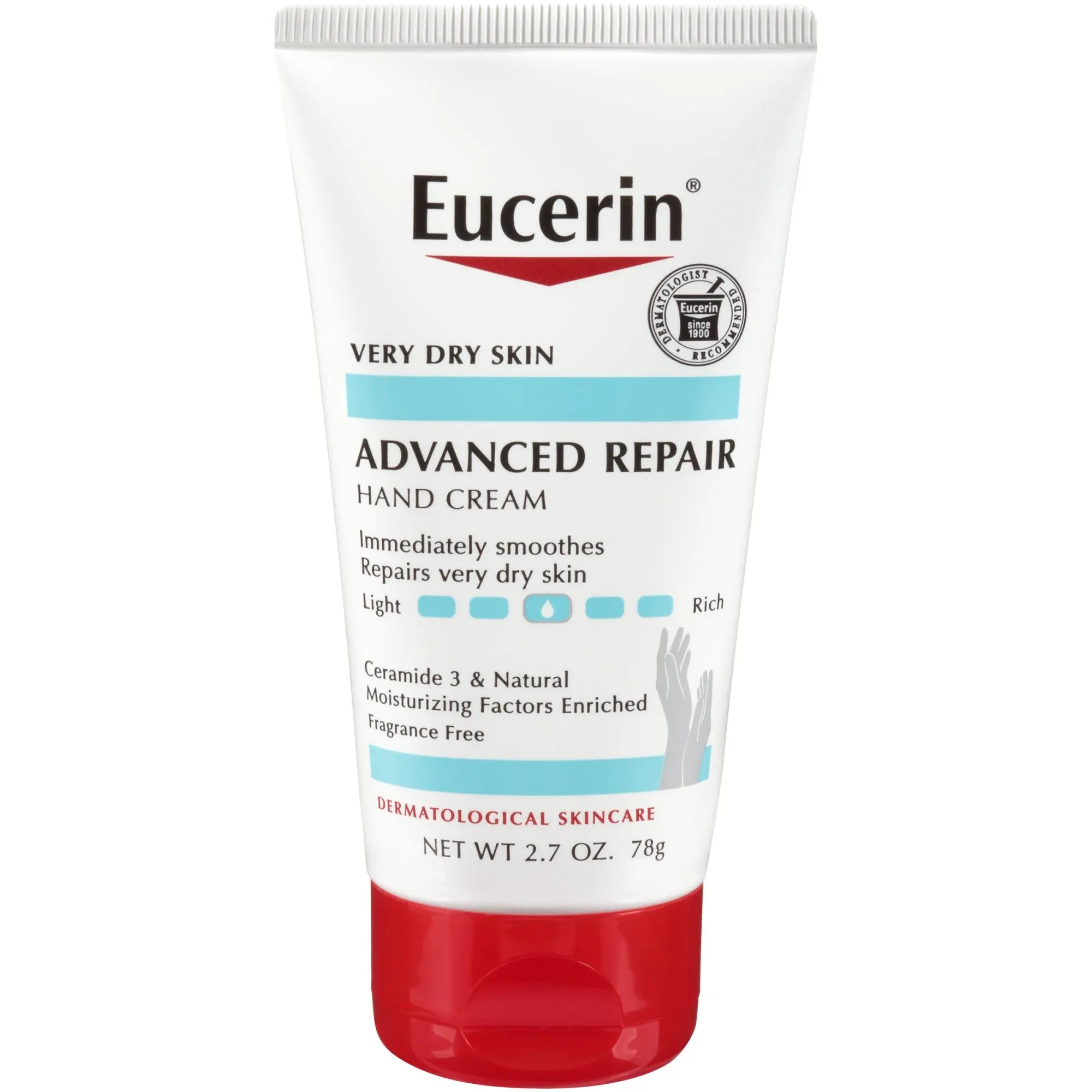 Eucerin Advanced Repair Hand Cream tube on a clean white background