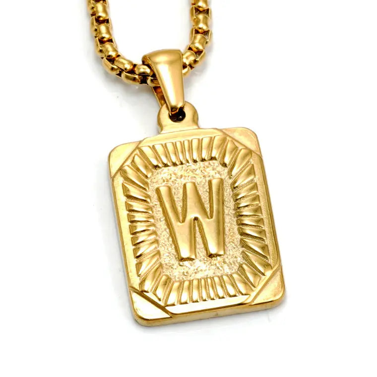 European And American Fashion Men's All-stainless Steel Letter Pendant Gold-plated 18K Titanium Steel Letter Necklace - Rizk From Razzak