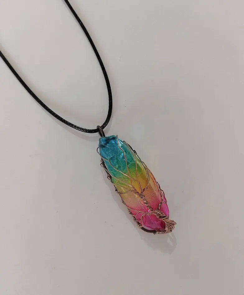 Hot Selling Stone Crystal Pillar Tree Of Life Pendant Ins Fashion Necklace null