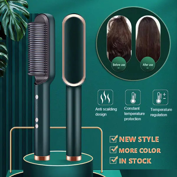 New 2 In 1 Hair Straightener Hot Comb Negative Ion Curling Tong Dual-purpose Electric Hair Brush Adorn Glow