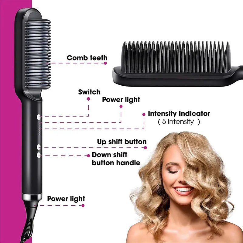 New 2 In 1 Hair Straightener Hot Comb Negative Ion Curling Tong Dual-purpose Electric Hair Brush Adorn Glow