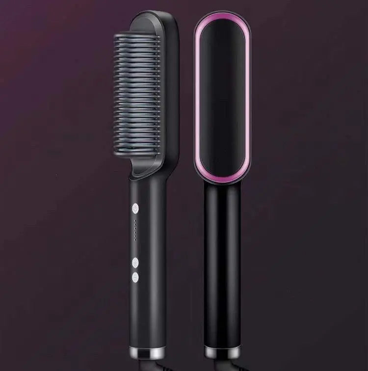 New 2 In 1 Hair Straightener Hot Comb Negative Ion Curling Tong Dual-purpose Electric Hair Brush Adorn Glow