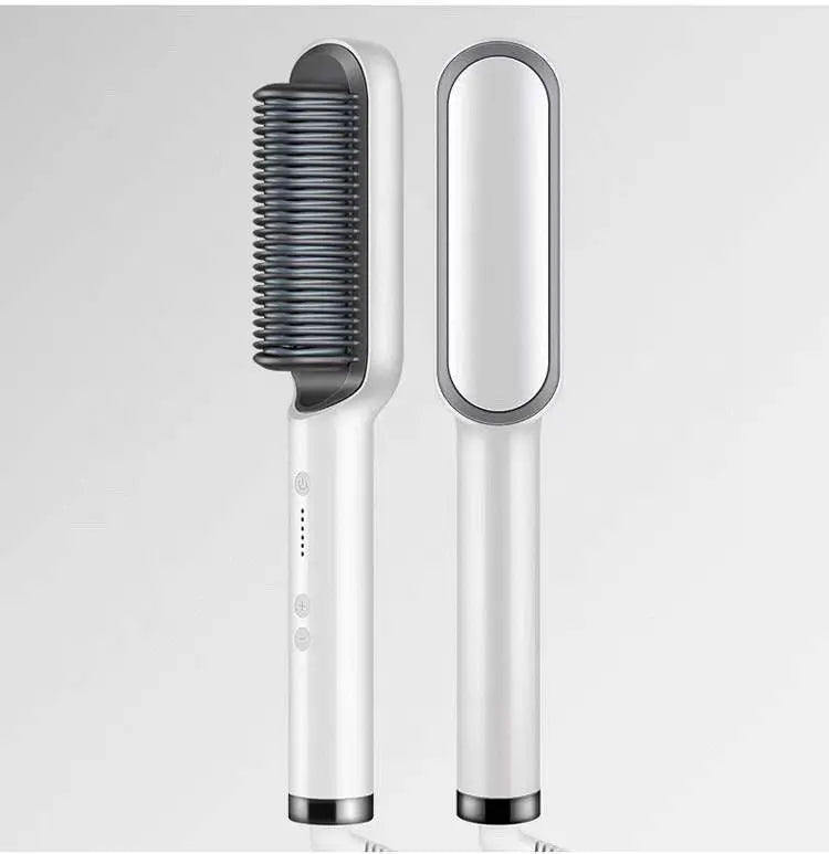 New 2 In 1 Hair Straightener Hot Comb Negative Ion Curling Tong Dual-purpose Electric Hair Brush Adorn Glow