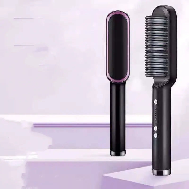 New 2 In 1 Hair Straightener Hot Comb Negative Ion Curling Tong Dual-purpose Electric Hair Brush Adorn Glow
