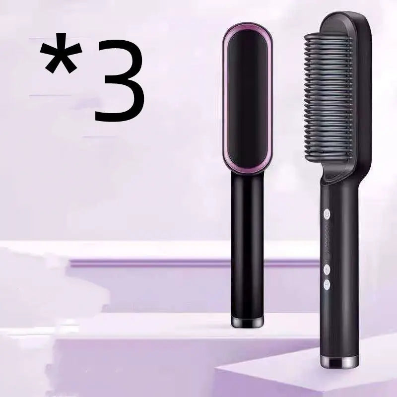 New 2 In 1 Hair Straightener Hot Comb Negative Ion Curling Tong Dual-purpose Electric Hair Brush Adorn Glow