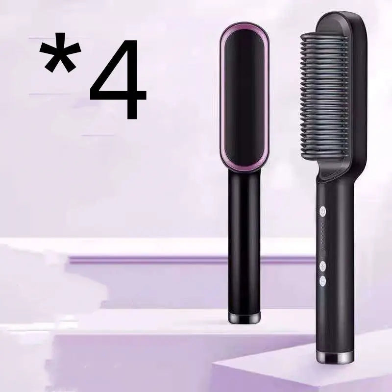 New 2 In 1 Hair Straightener Hot Comb Negative Ion Curling Tong Dual-purpose Electric Hair Brush Adorn Glow