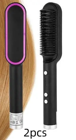 New 2 In 1 Hair Straightener Hot Comb Negative Ion Curling Tong Dual-purpose Electric Hair Brush Adorn Glow