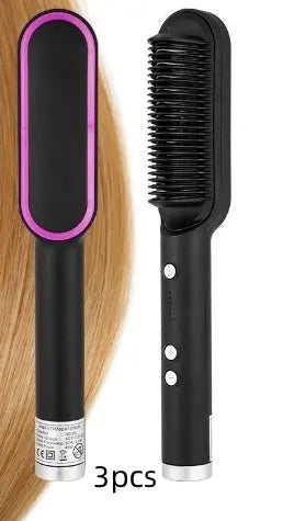New 2 In 1 Hair Straightener Hot Comb Negative Ion Curling Tong Dual-purpose Electric Hair Brush Adorn Glow