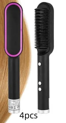 New 2 In 1 Hair Straightener Hot Comb Negative Ion Curling Tong Dual-purpose Electric Hair Brush Adorn Glow