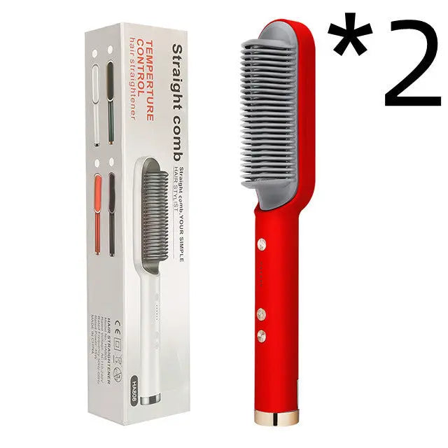 New 2 In 1 Hair Straightener Hot Comb Negative Ion Curling Tong Dual-purpose Electric Hair Brush Adorn Glow