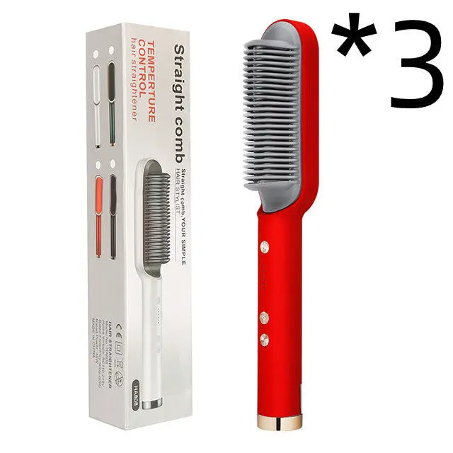 New 2 In 1 Hair Straightener Hot Comb Negative Ion Curling Tong Dual-purpose Electric Hair Brush Adorn Glow