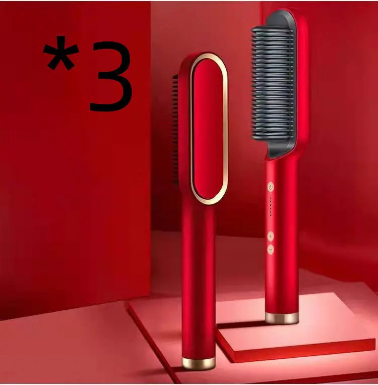 New 2 In 1 Hair Straightener Hot Comb Negative Ion Curling Tong Dual-purpose Electric Hair Brush Adorn Glow