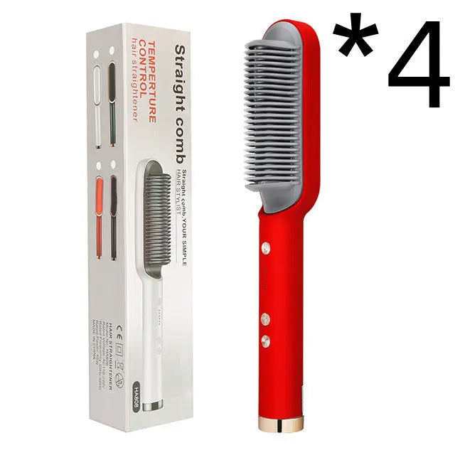 New 2 In 1 Hair Straightener Hot Comb Negative Ion Curling Tong Dual-purpose Electric Hair Brush Adorn Glow