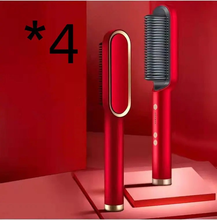 New 2 In 1 Hair Straightener Hot Comb Negative Ion Curling Tong Dual-purpose Electric Hair Brush Adorn Glow