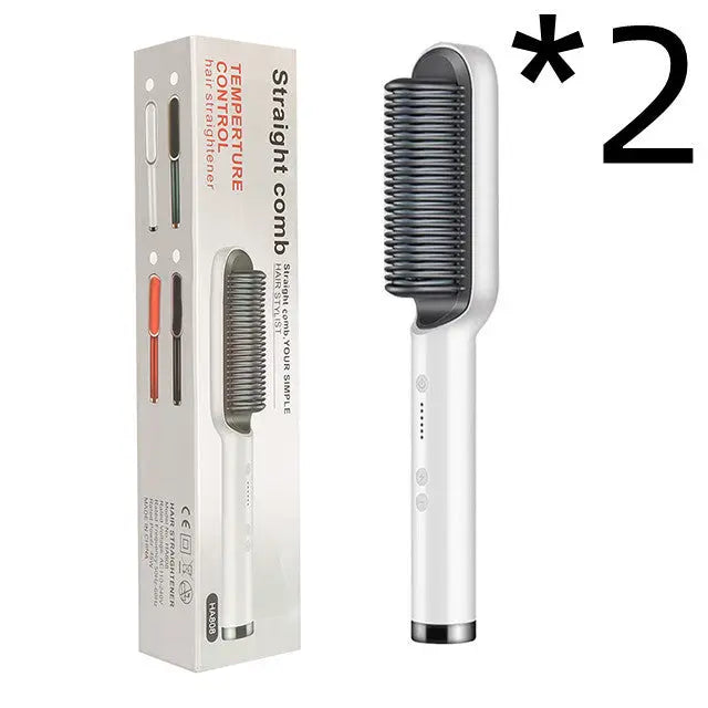 New 2 In 1 Hair Straightener Hot Comb Negative Ion Curling Tong Dual-purpose Electric Hair Brush Adorn Glow