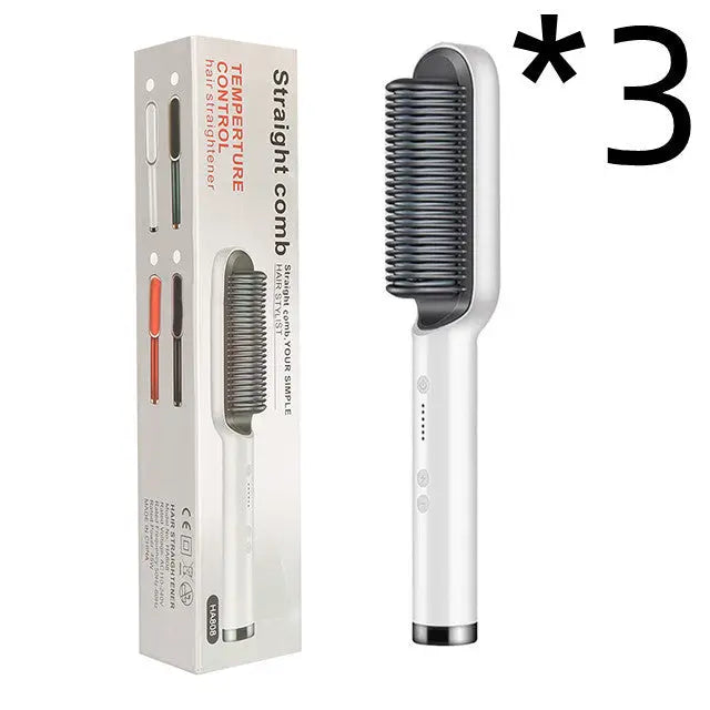 New 2 In 1 Hair Straightener Hot Comb Negative Ion Curling Tong Dual-purpose Electric Hair Brush Adorn Glow