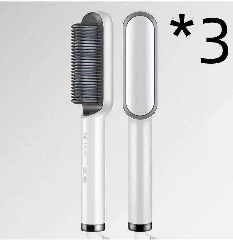 New 2 In 1 Hair Straightener Hot Comb Negative Ion Curling Tong Dual-purpose Electric Hair Brush Adorn Glow