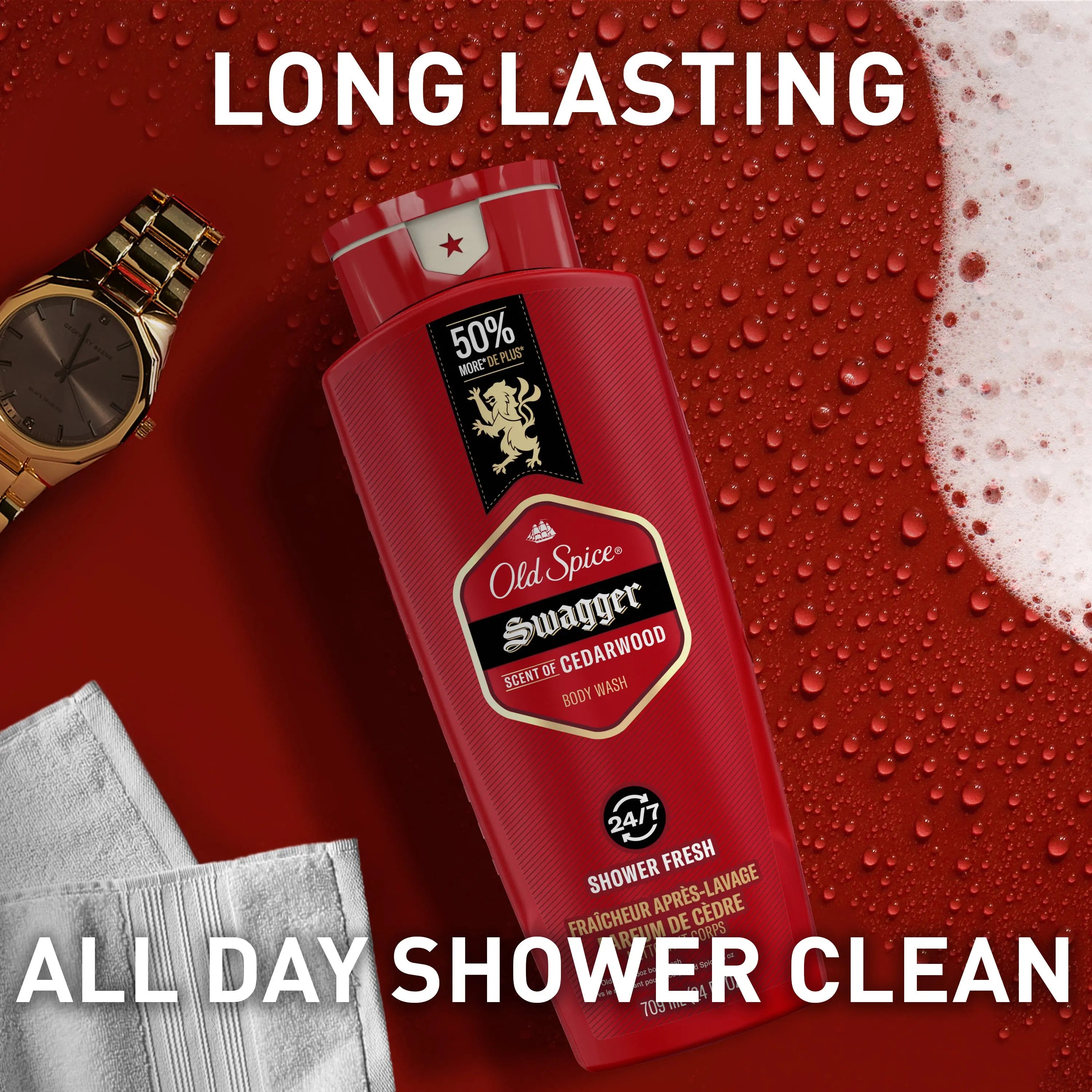 Old Spice Red Collection Swagger body wash bottles standing side by side