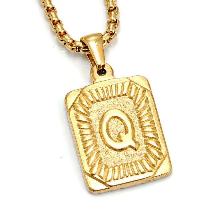 European And American Fashion Men's All-stainless Steel Letter Pendant Gold-plated 18K Titanium Steel Letter Necklace - Rizk From Razzak