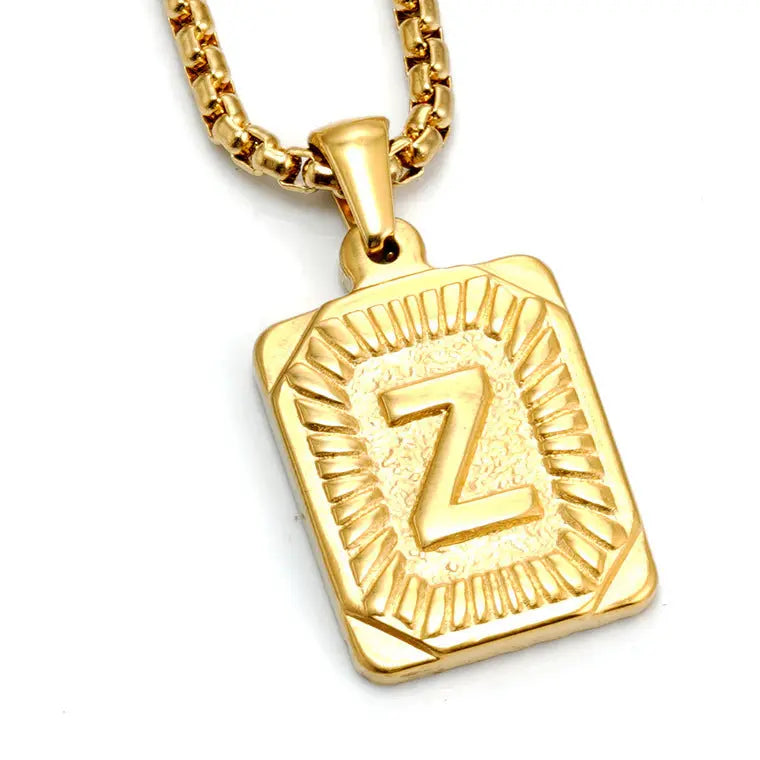 European And American Fashion Men's All-stainless Steel Letter Pendant Gold-plated 18K Titanium Steel Letter Necklace - Rizk From Razzak