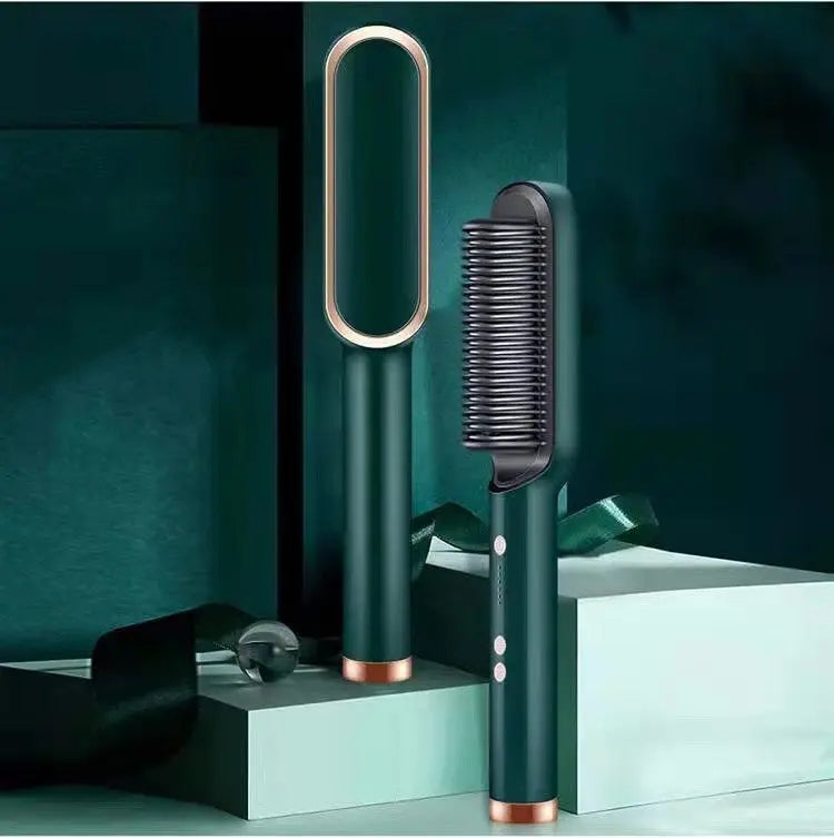New 2 In 1 Hair Straightener Hot Comb Negative Ion Curling Tong Dual-purpose Electric Hair Brush Adorn Glow