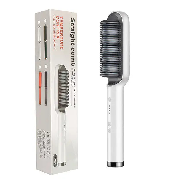New 2 In 1 Hair Straightener Hot Comb Negative Ion Curling Tong Dual-purpose Electric Hair Brush Adorn Glow