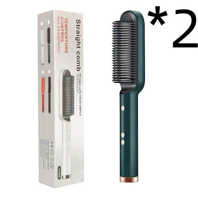 New 2 In 1 Hair Straightener Hot Comb Negative Ion Curling Tong Dual-purpose Electric Hair Brush Adorn Glow