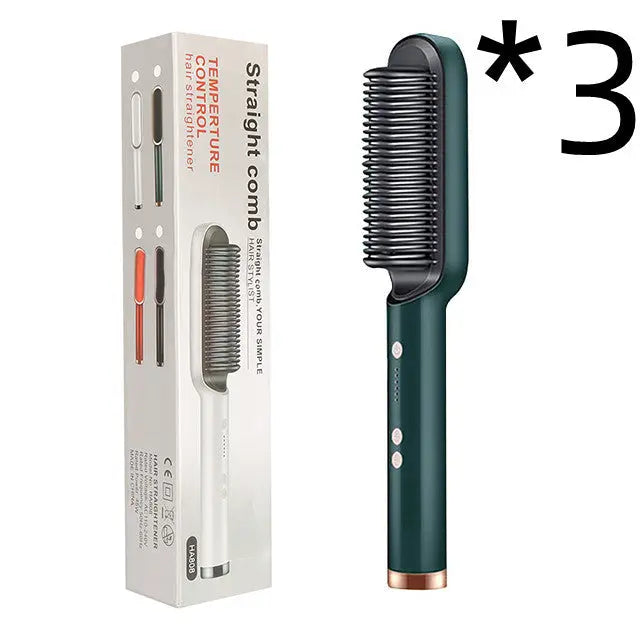 New 2 In 1 Hair Straightener Hot Comb Negative Ion Curling Tong Dual-purpose Electric Hair Brush Adorn Glow