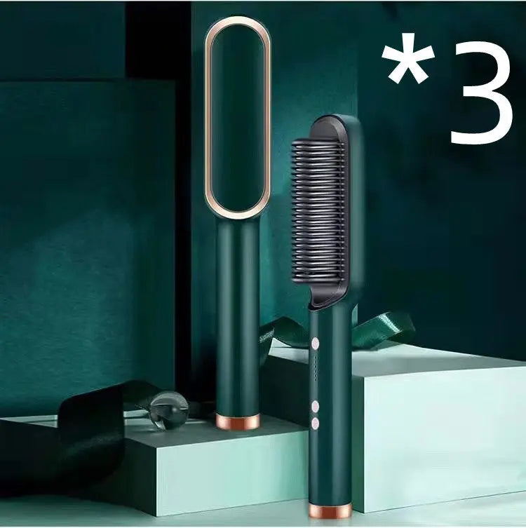New 2 In 1 Hair Straightener Hot Comb Negative Ion Curling Tong Dual-purpose Electric Hair Brush Adorn Glow