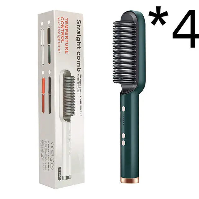 New 2 In 1 Hair Straightener Hot Comb Negative Ion Curling Tong Dual-purpose Electric Hair Brush Adorn Glow
