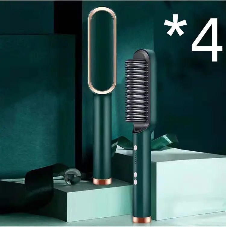 New 2 In 1 Hair Straightener Hot Comb Negative Ion Curling Tong Dual-purpose Electric Hair Brush Adorn Glow