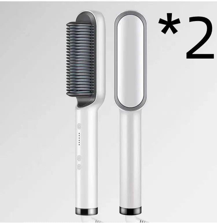 New 2 In 1 Hair Straightener Hot Comb Negative Ion Curling Tong Dual-purpose Electric Hair Brush Adorn Glow