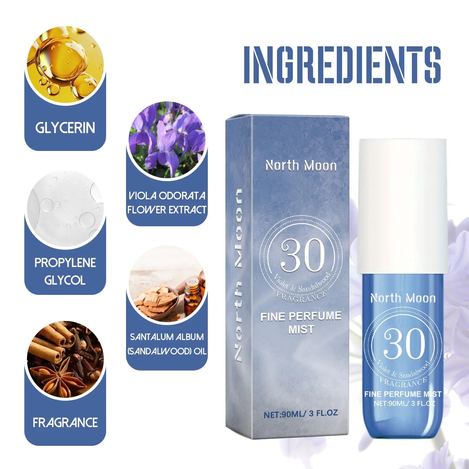 North Moon Fragrance Spray, Spray Body Splash For Women, Hair & Body Fragrance Mist, Fresh Long Duration Fragrance Spray Scent, Women's Dating Perfume Spray Adorn Glow