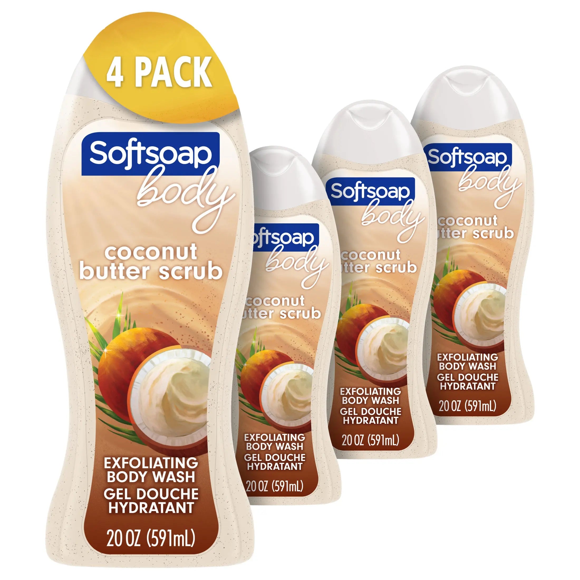 Softsoap Exfoliating Body Wash Scrub, Coconut Butter - 20 Fluid Ounce (4 Pack), All Skin Types, Adult Rizkfromrazzak